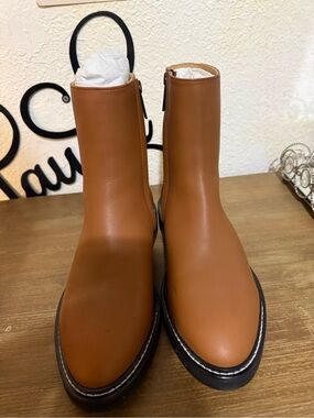 Jenni Kayne Tan Leather Side-Zip Ankle Boots